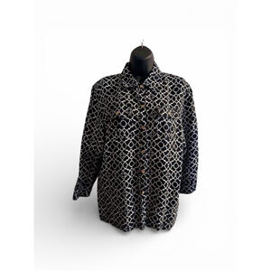 Charter Club Women's Black and White Linen Geometric Shirt - Size P/L - JC443
